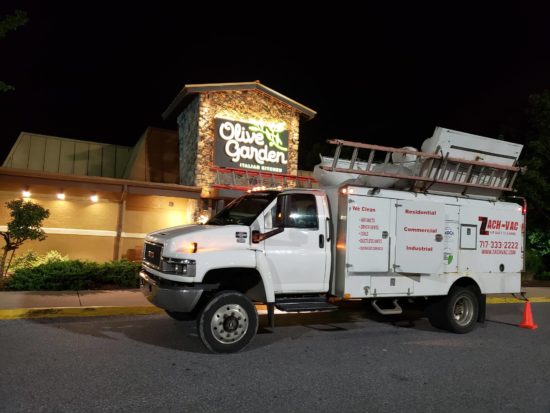 Zach-Vac truck outside a restaurant for commercial air duct cleaning in York, pA