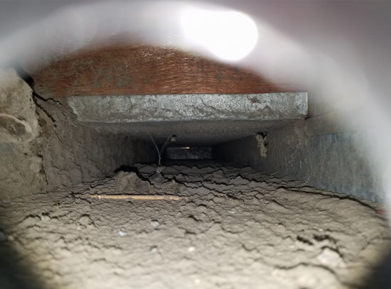 a dirty air duct that requires air duct cleaning, air duct mold removal, and dryer vent cleaning in Myerstown, PA